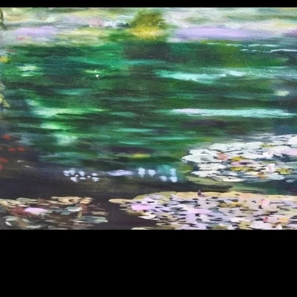 Vintage oil painting of a lily pond - Picture 7 of 11